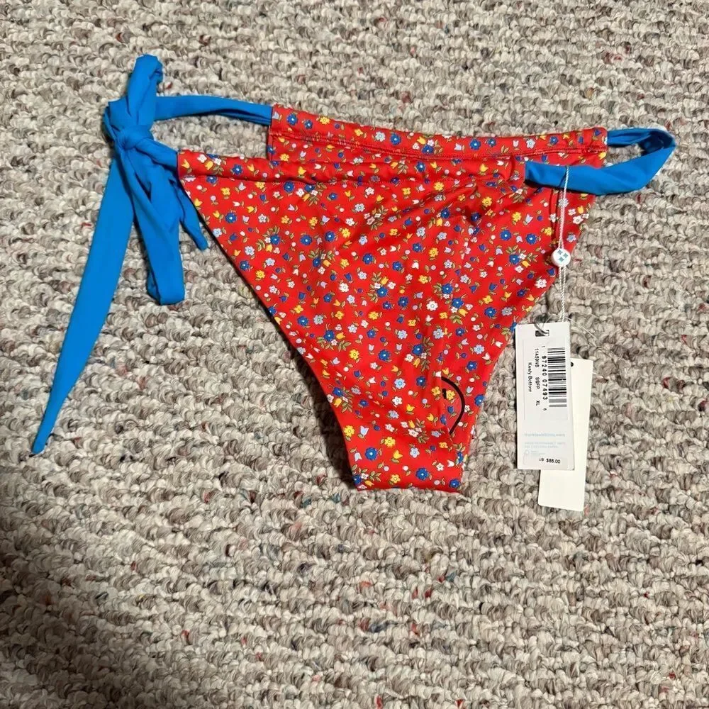 NWT Frankie’s Bikinis Kealy Tie Side Cheeky Bikini Bottom Seaside Farm- Size XL